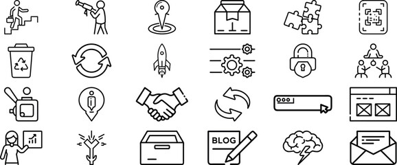 Thin Line Vector Symbols for Finance, Online Shopping, Communication, and Growth Illustration in a Business and Marketing Icon Set