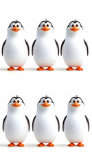 Fototapeta premium Six Cute Cartoon Penguins in Various Expressions on White Background