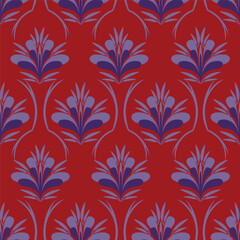 Trendy floral seamless pattern. Simple red and beige daisy. Spring flower template for packaging, postcards, textile printing, wallpaper. Hand drawn illustration isolated on white background