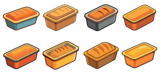 set of different types of Loaf pan with loaf on white background set of vector icons for web design, set of vector icons