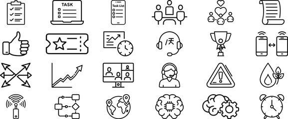 Thin Line Vector Symbols for Collaboration, Marketing, Trust, and Economic Concepts in a Business and Finance Leadership Icon Set