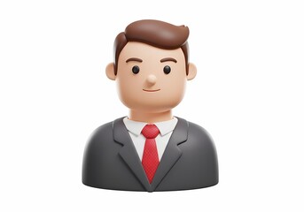 Cartoon Businessman Avatar Smiling in Suit and Tie 3D Render