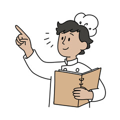 Professional chefs and nutrition staff holding clipboards in flat vector style suitable for culinary school or food industry illustrations