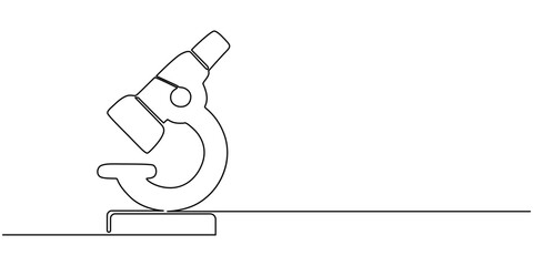 Continuous Line Drawing of Medical Research Icon. Hand Drawn Symbol Vector Illustration, Continuous one line drawing of medical microscope laboratory, microscope line art vector illustration.