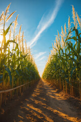 corn field at sunset