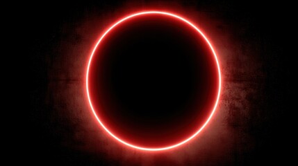 A 4K photo of red Neon Circle, Dark Background, Copy Space.