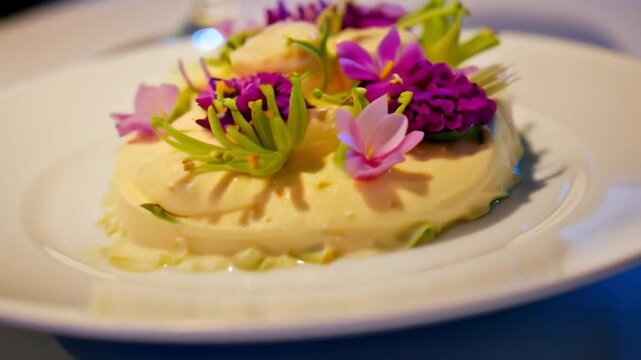 Vanillecreme mit essbaren Bl&uuml;ten in Sternek&uuml;che