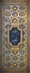 FLORENCE, ITALY - MARCH 18, 2025: The coffered ceiling with the paint Glory of St. Philip Neri in the chruch Chiesa di San Filippo Neri by Giovanni Camillo Sagrestani (1715).