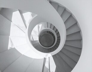 Fototapeta premium Spiral staircase with clean shadows, minimal palette, and smooth continuous curves 