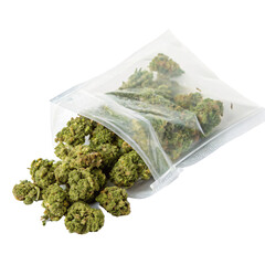 plastic bag with marijuana weed flowers, png transparent background