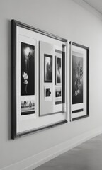 Elegant white & black gallery frames hanging on a wall  Shadow adds depth ,  hanging frames, gallery frames