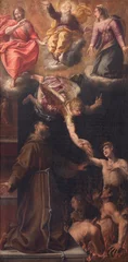 Fototapete BOLOGNA, ITALY - MARCH 22, 2025: The painting of Prayer of St. Francis of Assisi for the souls in purgatory in the church Basilica di Santa Marid dei Servi by Bernardino Baldi (1553 – 1617). © Renáta Sedmáková