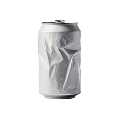 A plain white soft drink can that looks dented. on isolated transparent background.