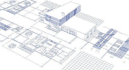  residential house plan sketch 3d illustration