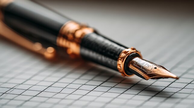 Closeup of a Black and Copper Stylus on Grid Paper .