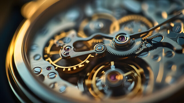 An extreme close-up of a mechanical watch movement, highlighting the intricate gears and metallic surfaces