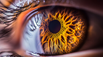 Extreme close-up of a human iris, revealing the fine lines, textures, and unique patterns that make up the eye