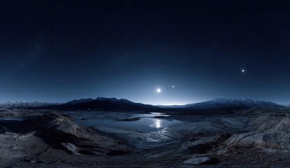 Nighttime panorama, moonlit landscape