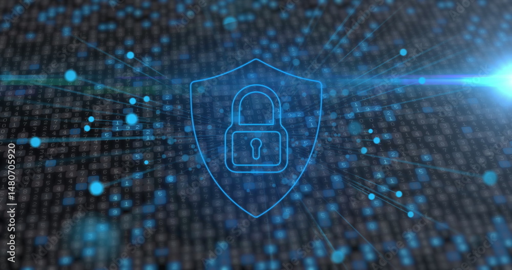 Poster image of online security padlock data processing and networks of connections