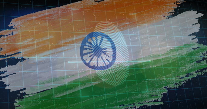 Naklejki Image of fingerprint over india flag