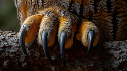 Macro Shot of an Owl’s Talons Gripping a Tree Branch in Sharp Detail