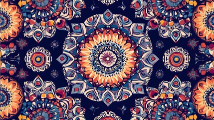 Naklejka premium Intricate, colorful, symmetrical pattern design, showcasing a complex, repeating motif.