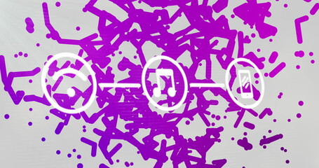 Image of network of connections and icons over white background