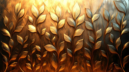 Embossed metallic leaves on a textured background, creating a luxurious and elegant design