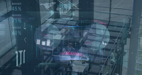 Image of financial data processing over caucasian businessman