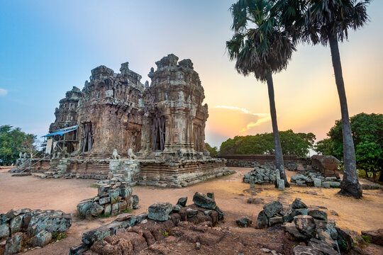 Phnom Kraom,Angkorian temple at sunset,near to Tonle Sap lake and Siem Reap,Cambodia.