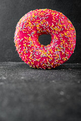 Donut sweet dessert fast food snack sweets fresh delicious gourmet food background on the table rustic food top view copy space