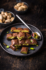 Dubai chocolate with kadayif pistachio filling