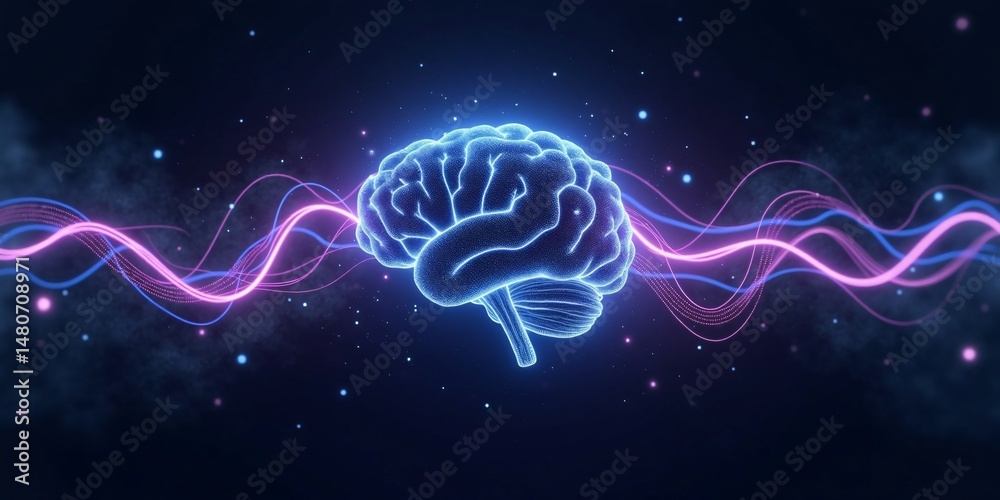 Poster an abstract tech-style background with neurons and brain ai