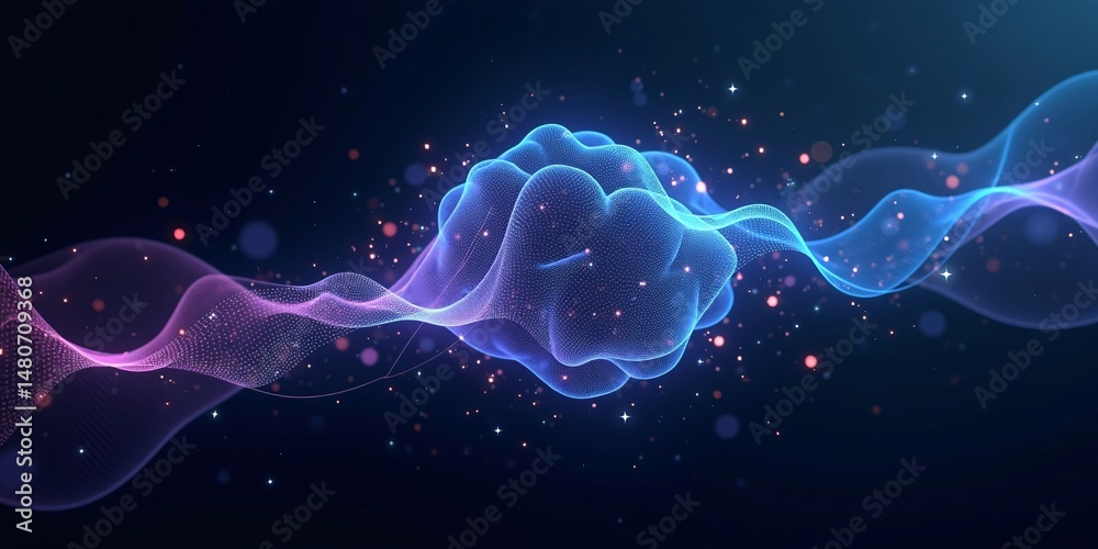Poster an abstract tech-style background with neurons and brain ai