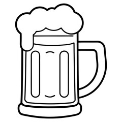 Vector beer mug illustration with frothy top, black outline, perfect for parties, breweries, and beverage-related projects