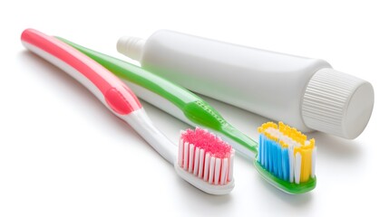 Vibrant toothbrushes and a tube of toothpaste, highlighting the importance of oral hygiene.