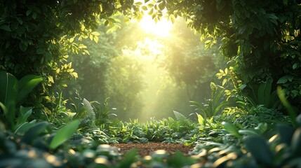 Obraz premium Lush Jungle Path Sunlight
