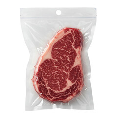 High-quality marbled steak packaged securely for freshness in a clear vacuum-sealed bag