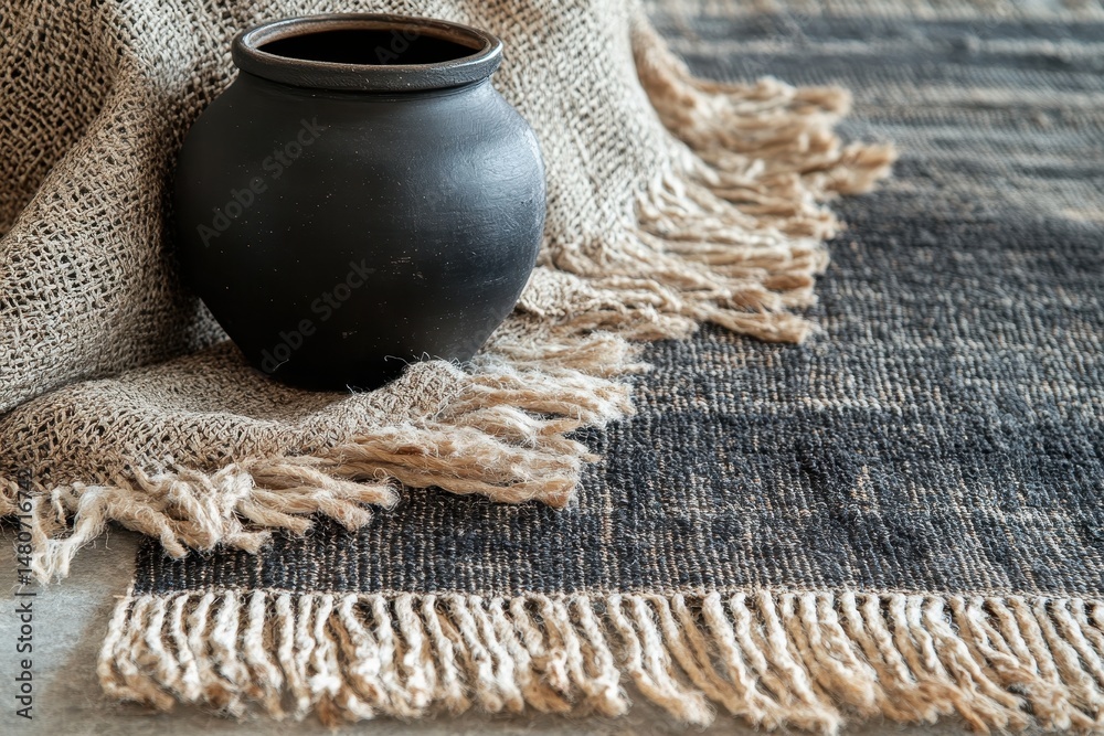 Poster Cozy natural fibers adorn a sunlit room in a rustic setting with soft textures, inviting relaxation and tranquility on a warm afternoon
