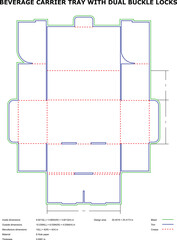 Beverage Carrier Tray Design Dual Buckle Locks, Die Cut Template
