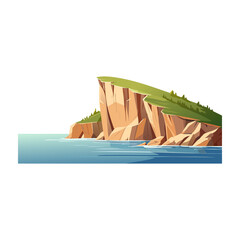 Rocky cliff rises above calm blue ocean