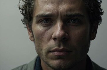 Obraz premium Serious Expression in Studio Portrait of Man with Intense Gaze and Thoughtful Demeanor