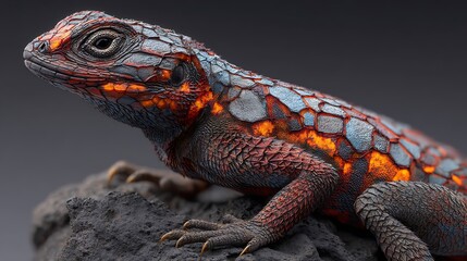 Obraz premium Reptilian beauty, scaled red, black, blue hues