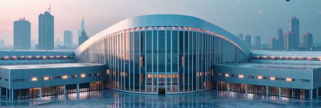 Modern urban architecture: sleek contemporary building at dusk