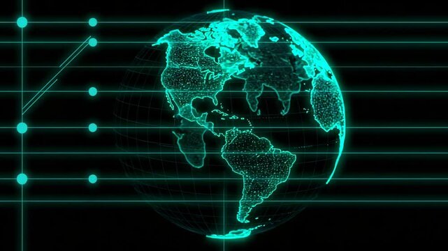 Digital globe with glowing lines and futuristic grid background  
