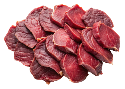 Fresh raw beef meat slices stack isolated on black background for cooking and grilling 90 on transparent background