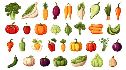 Colorful Set of Cartoon Vegetables for Healthy Food Concepts and Recipes