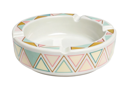 PNG Colorful geometric patterned ceramic ashtray with triangular designs