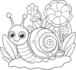 Snail and Flowers Coloring Page for Children	