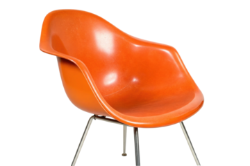 PNG Mid-century modern orange fiberglass armchair with metal legs